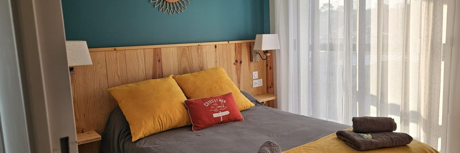 Chambre turquoise de la location saisonnière Les Cinq Balcons d'Arcachon