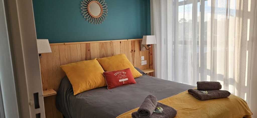 Chambre turquoise de la location saisonnière Les Cinq Balcons d'Arcachon