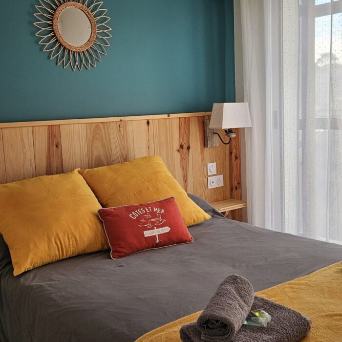 Chambre turquoise de la location saisonnière Les Cinq Balcons d'Arcachon