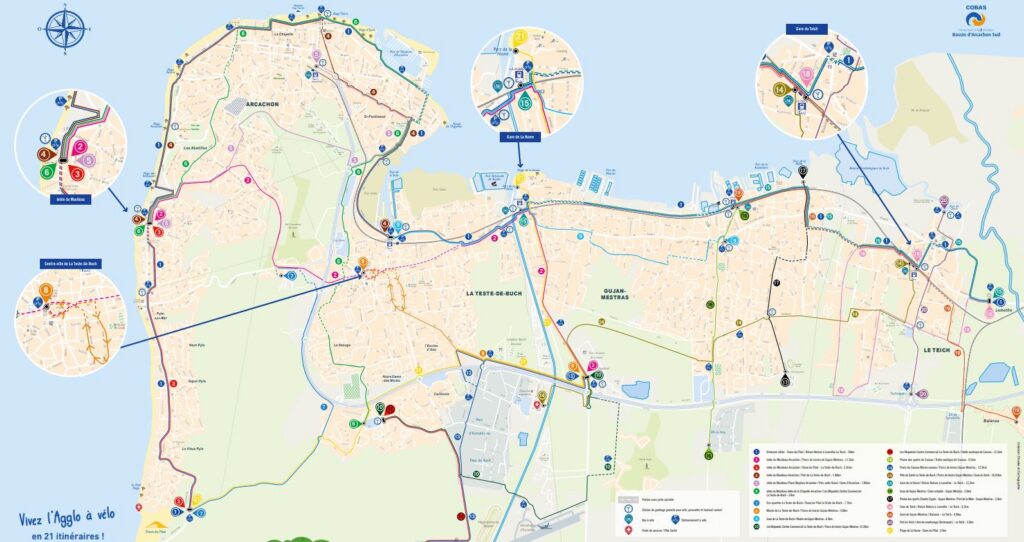 Plan des pistes cyclables à Arcachon